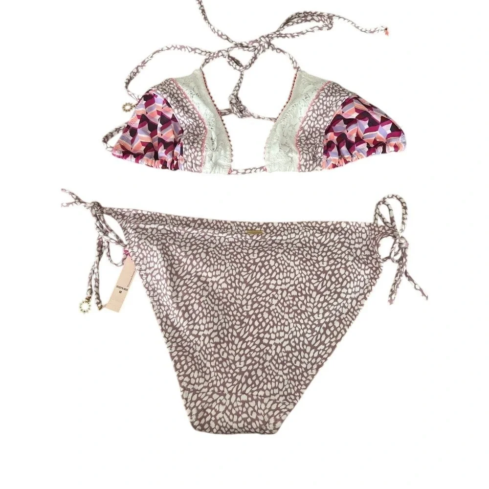 New Victoria's‎ Secret Bikini Women Medium String Triangle Swim Pink Lace New
